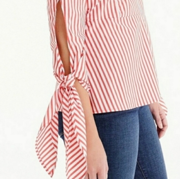 Universal Standard x J Crew Striped Poplin Tie Sleeve Top - Picture 3 of 9